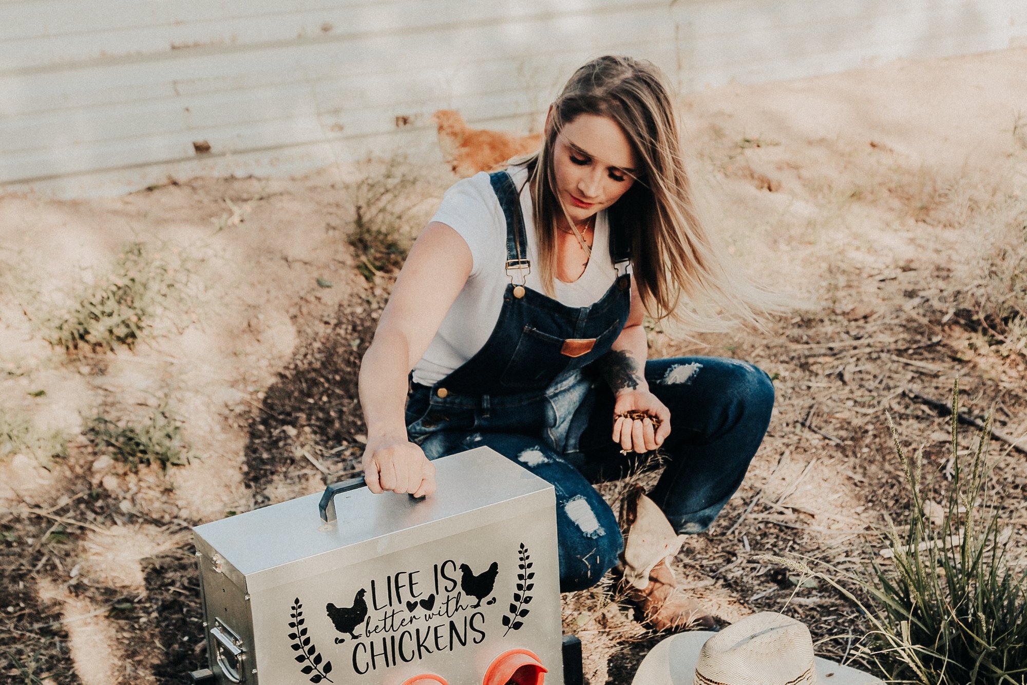 Tori Gass with chickens